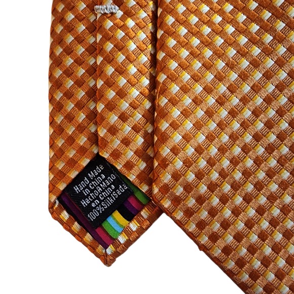 Countess Mara Mens Silk Tie Lot 2 Orange White Striped Geometric Neckties 59 in - Picture 9 of 12